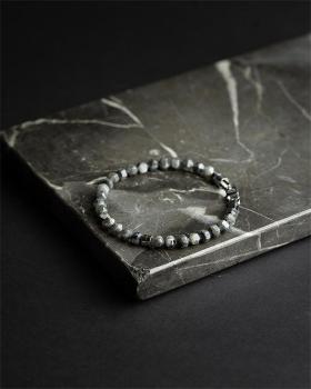 Preview: Armband mit 6 mm Larvikit-Stein und Titanelement - Hexa Grey